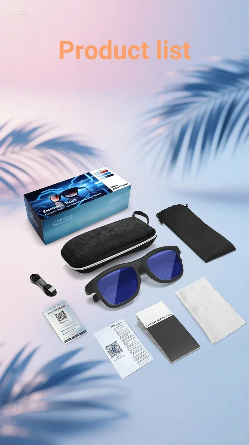 High‑Tech Electrochromic Smart Glasses, Bluetooth Touch‑Controlled Dimming , Premium Multifunctional Design with AI Real‑Time