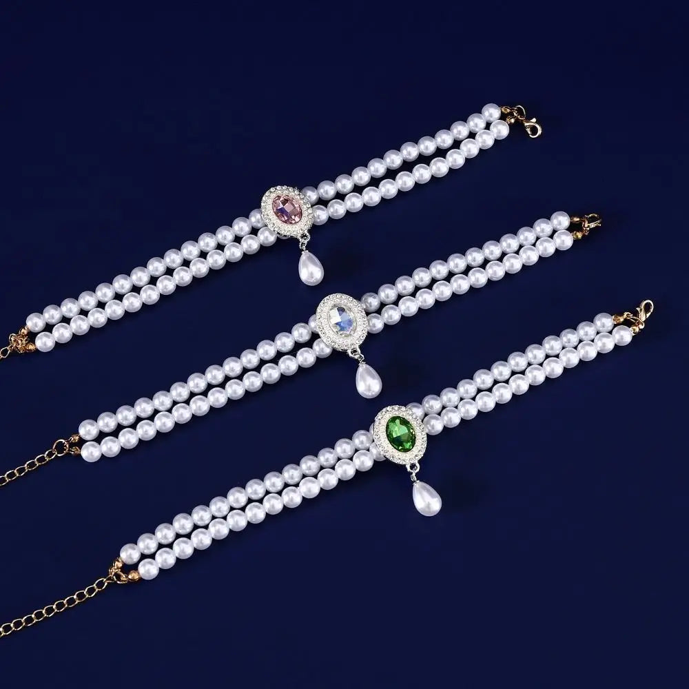 Pet Accessories Double Layer Pearl Pet Necklace Sweet Flower Pendant Cat Neck Chain Adjustable Pet Pearl Collar Photograph