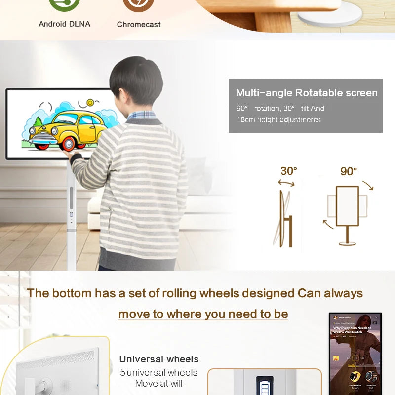 32" Portable 10 Points Capacitive Touch Smart TVs Room Amusement Learning Sport Yoga Durable Interactive Mobile Display