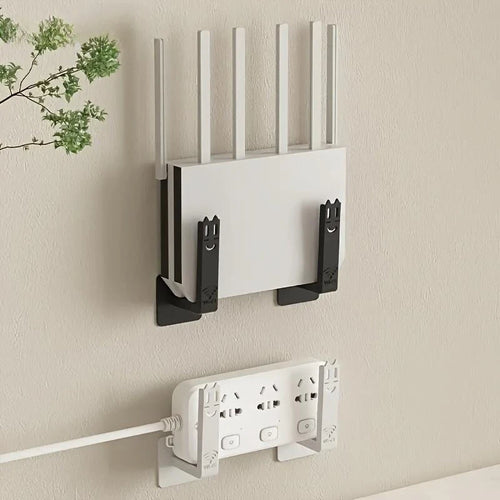 2pcs Home Router Storage Box Wall Artifact Set-top Box Wall-mounted Fixture Support Bracket Wifi Placement Rack for Living Room