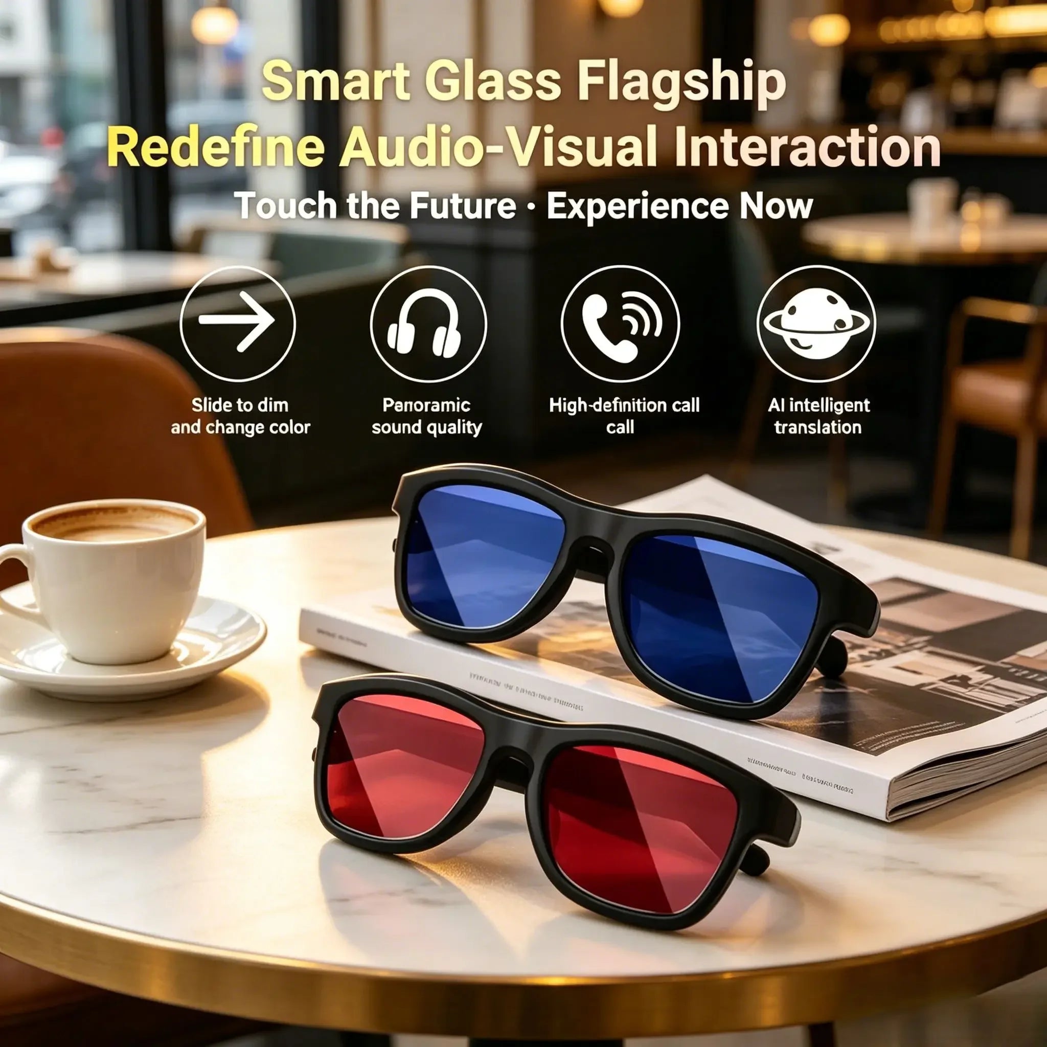 High‑Tech Electrochromic Smart Glasses, Bluetooth Touch‑Controlled Dimming , Premium Multifunctional Design with AI Real‑Time