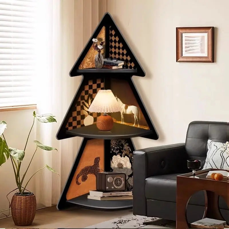 Living Room Corner Cabinet Shelf Retro Floor Ornament Decoration Bedroom Bedside Triangular Storage Cabinet Corner Organizer