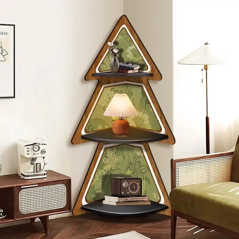Living Room Corner Cabinet Shelf Retro Floor Ornament Decoration Bedroom Bedside Triangular Storage Cabinet Corner Organizer