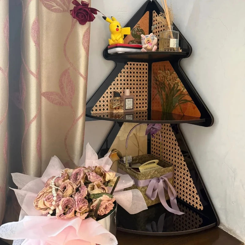 Living Room Corner Cabinet Shelf Retro Floor Ornament Decoration Bedroom Bedside Triangular Storage Cabinet Corner Organizer