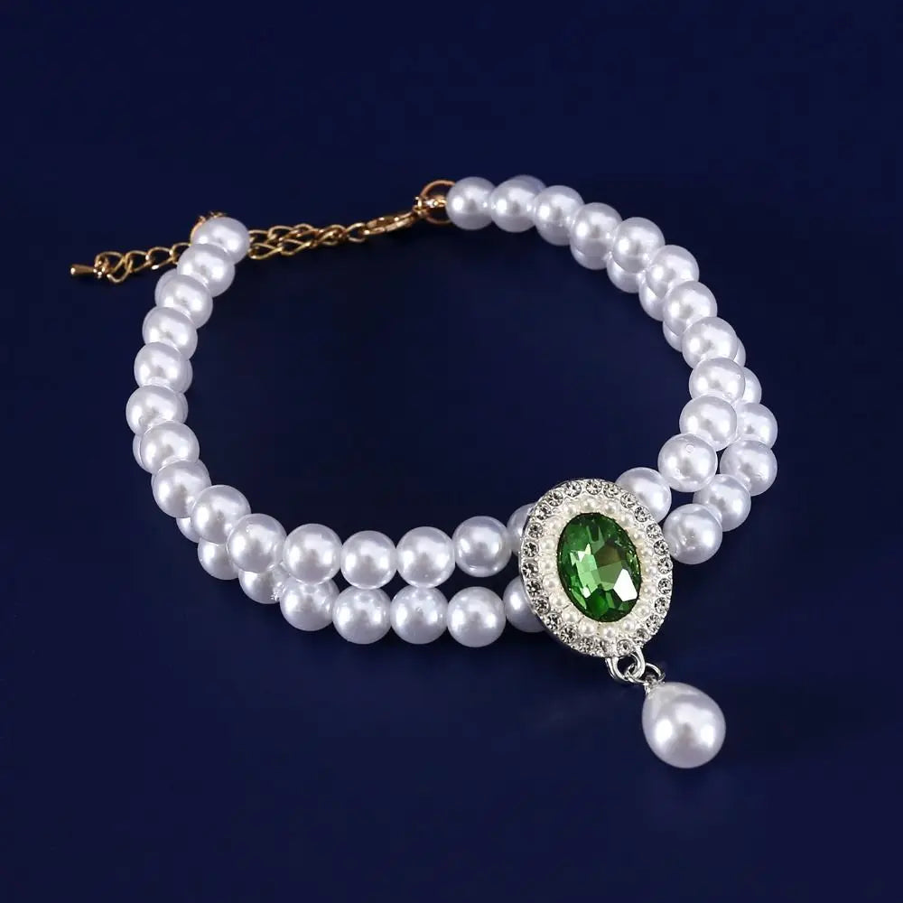 Pet Accessories Double Layer Pearl Pet Necklace Sweet Flower Pendant Cat Neck Chain Adjustable Pet Pearl Collar Photograph
