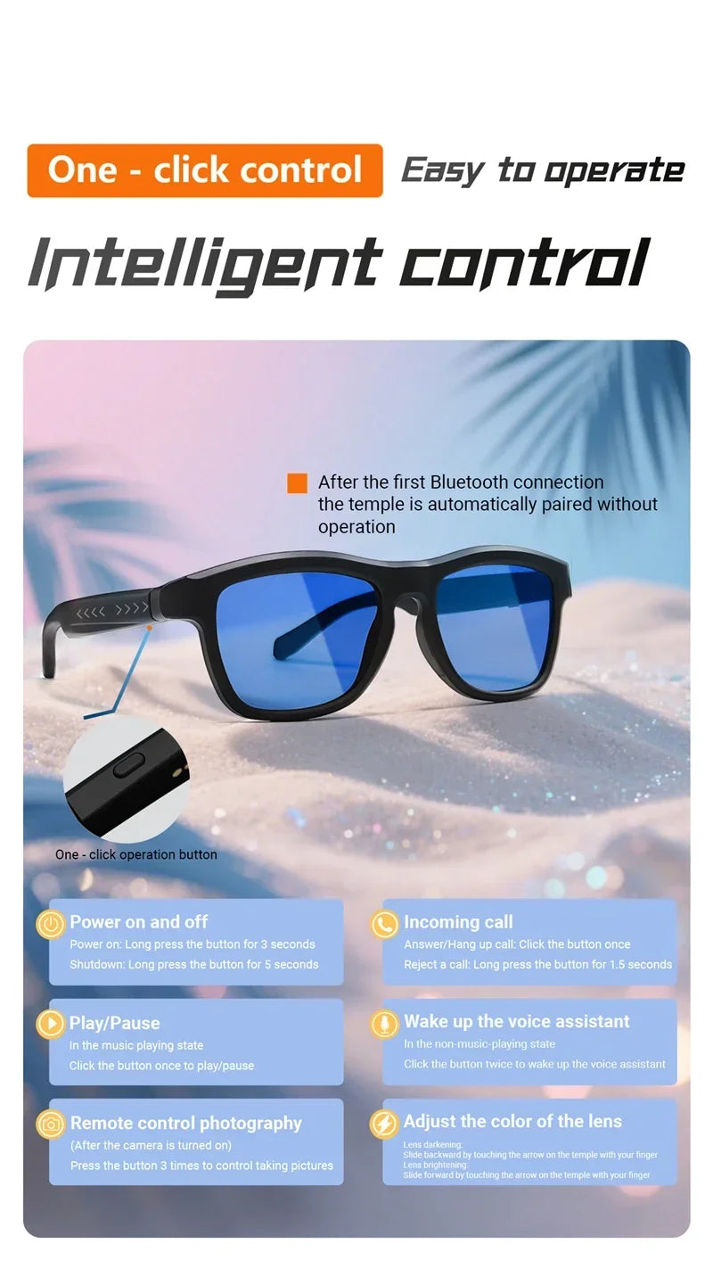 High‑Tech Electrochromic Smart Glasses, Bluetooth Touch‑Controlled Dimming , Premium Multifunctional Design with AI Real‑Time
