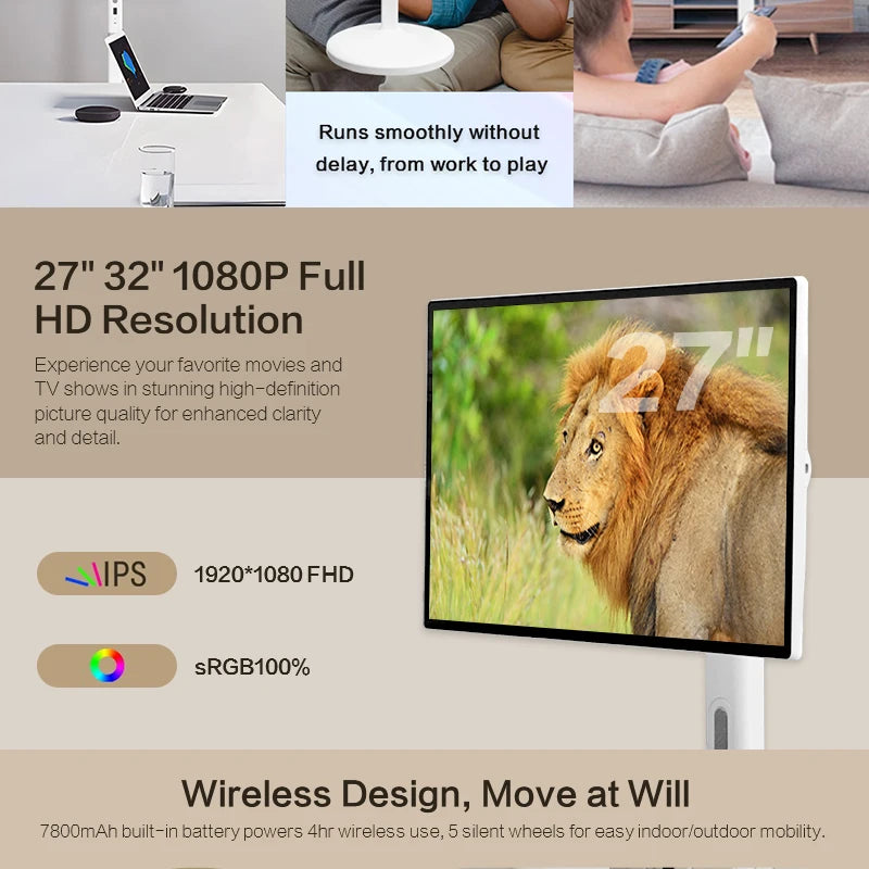 32" Portable 10 Points Capacitive Touch Smart TVs Room Amusement Learning Sport Yoga Durable Interactive Mobile Display