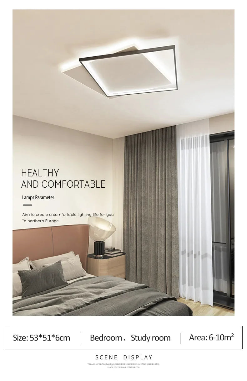 Bedroom Light Modern Minimalist Art Designer Suction Top High-end European Light Luxury Creative Ultra-thin Square Room Light