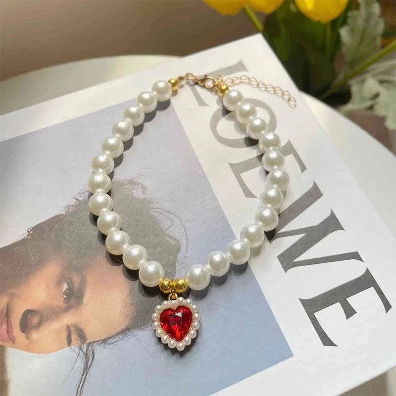 Adjustable Pet Pearl Necklace Accessories for Cats Gotas Animals Fashion Rhinestones Sphynx Cat Collar Kitten Dog collier chat