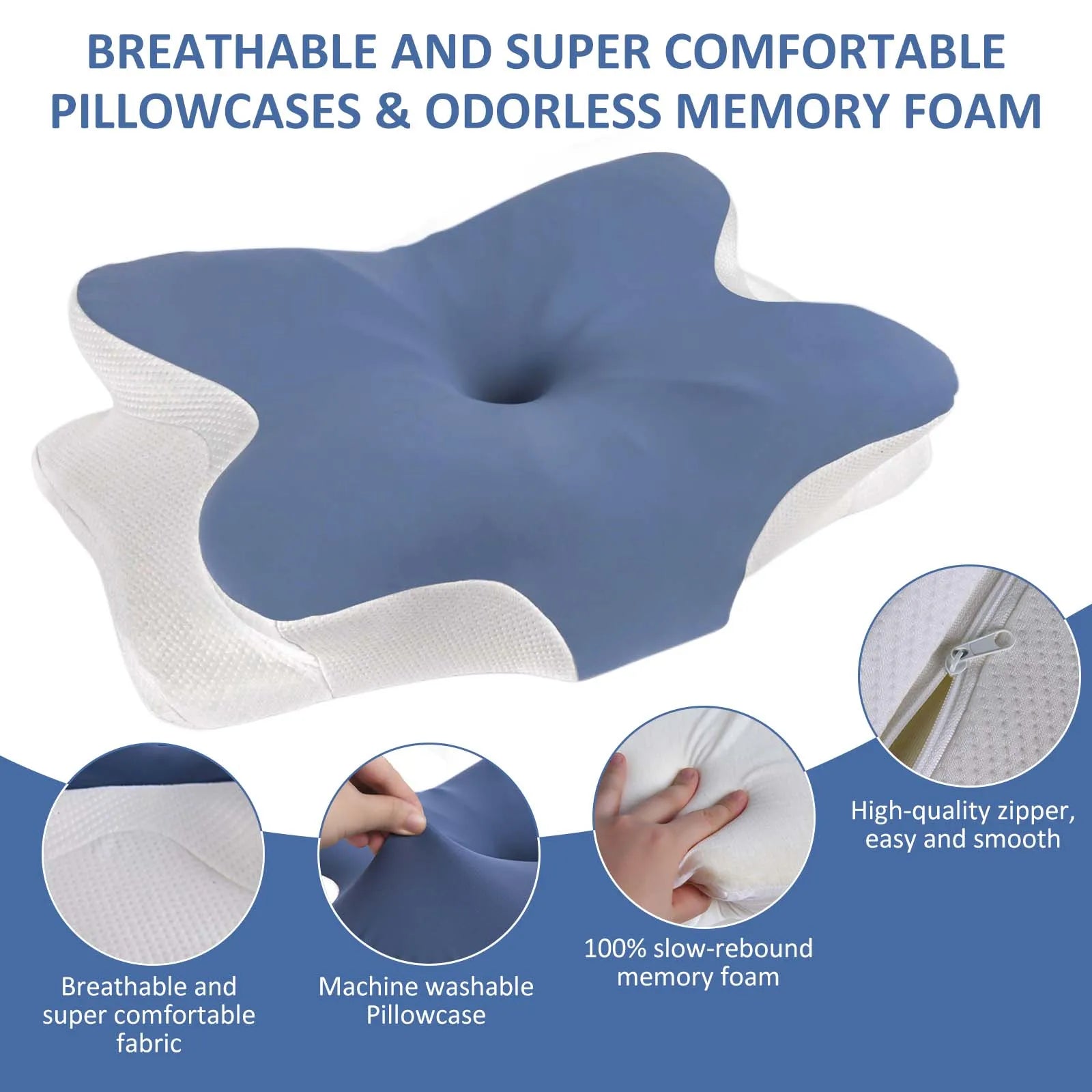 Memory Foam Cervical Pillow Ergonomic Neck Pillow Sleep Relaxation for Back and Side Sleepers Promoting Correct Spinal Alignment