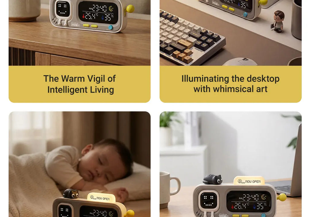 Smart Desktop Temperature and Humidity Clock Electric Digital Home Temperature and Humidity Meter Smart Fun Reminder