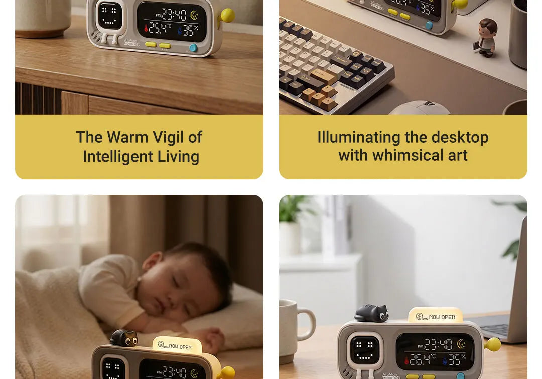 Smart Desktop Temperature and Humidity Clock Electric Digital Home Temperature and Humidity Meter Smart Fun Reminder