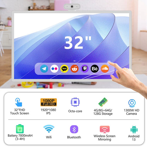 32" Portable 10 Points Capacitive Touch Smart TVs Room Amusement Learning Sport Yoga Durable Interactive Mobile Display