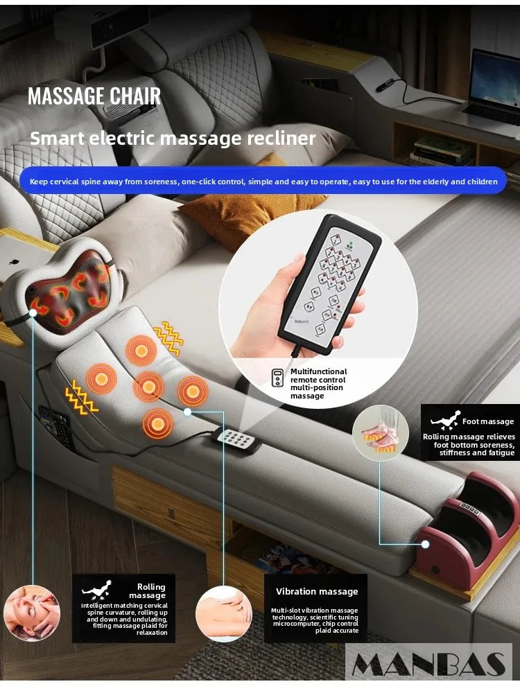 Tech Smart Bed - The Ultimate Multifunctional Bedframe With Genuine Leather, Massage, Speaker, Projector, Air Purifier