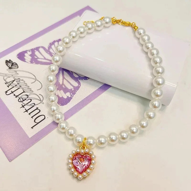 Adjustable Pet Pearl Necklace Accessories for Cats Gotas Animals Fashion Rhinestones Sphynx Cat Collar Kitten Dog collier chat