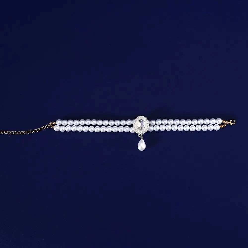 Pet Accessories Double Layer Pearl Pet Necklace Sweet Flower Pendant Cat Neck Chain Adjustable Pet Pearl Collar Photograph