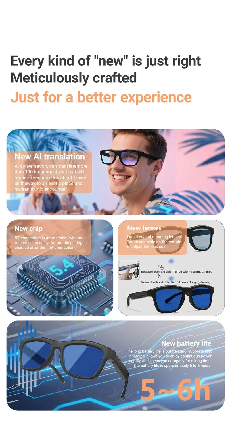 High‑Tech Electrochromic Smart Glasses, Bluetooth Touch‑Controlled Dimming , Premium Multifunctional Design with AI Real‑Time
