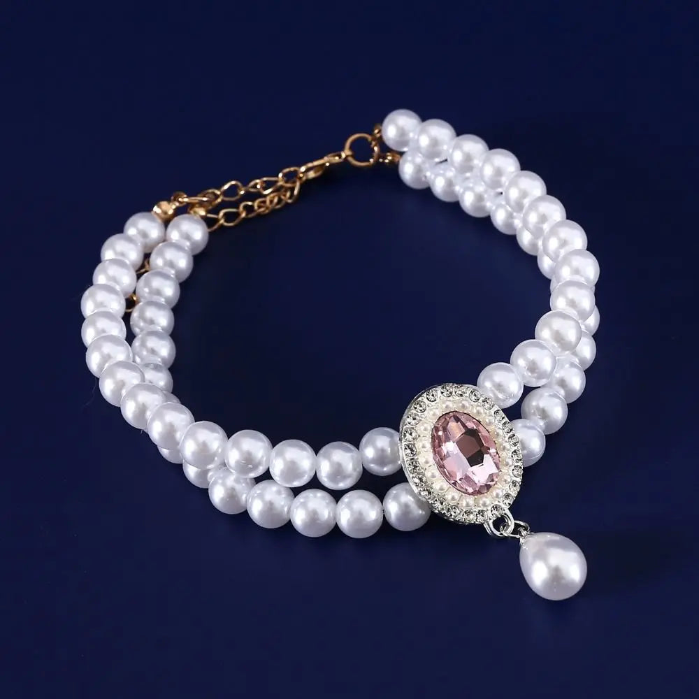 Pet Accessories Double Layer Pearl Pet Necklace Sweet Flower Pendant Cat Neck Chain Adjustable Pet Pearl Collar Photograph