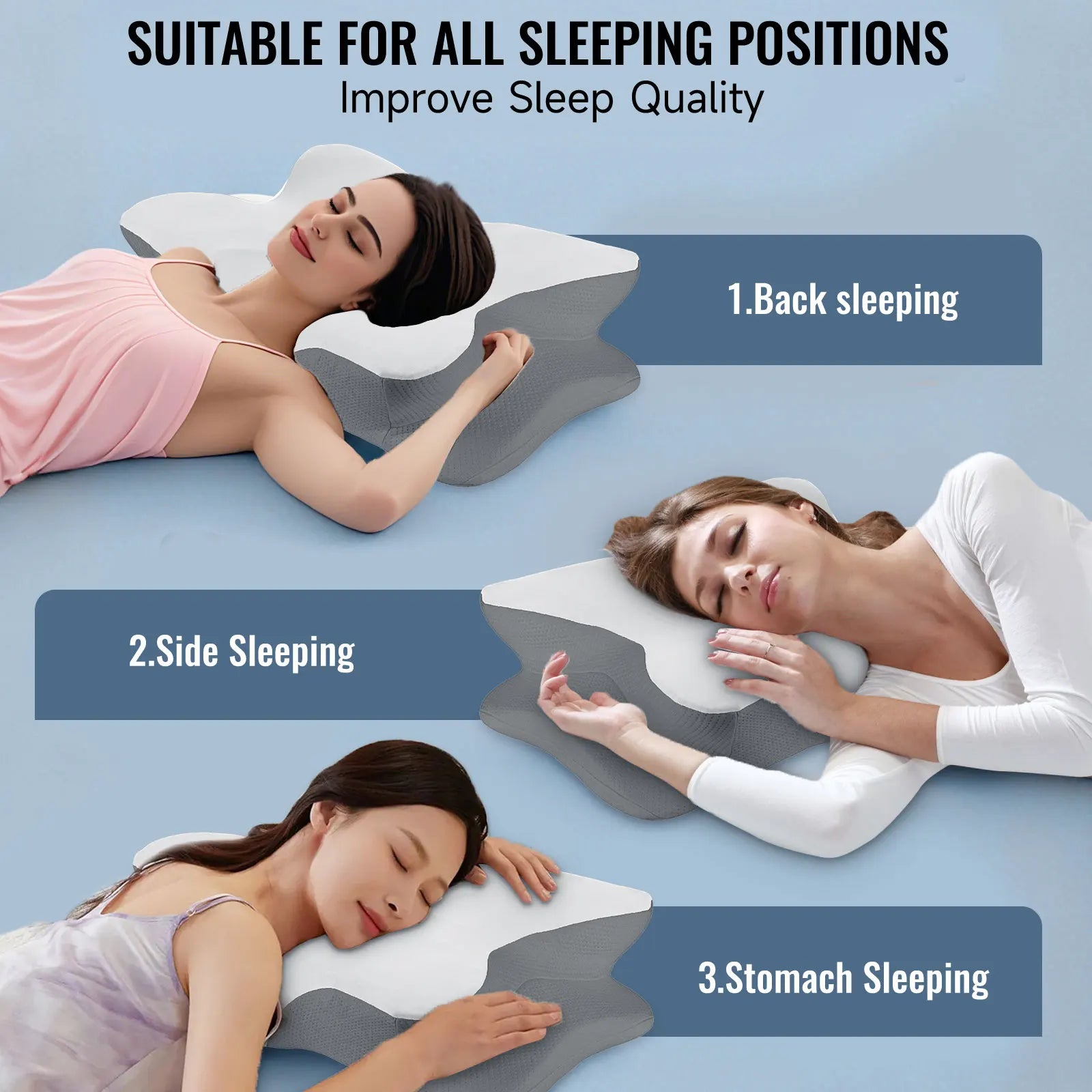Memory Foam Cervical Pillow Ergonomic Neck Pillow Sleep Relaxation for Back and Side Sleepers Promoting Correct Spinal Alignment