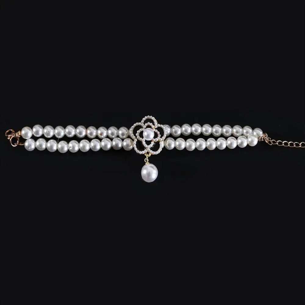 Pet Accessories Double Layer Pearl Pet Necklace Sweet Flower Pendant Cat Neck Chain Adjustable Pet Pearl Collar Photograph
