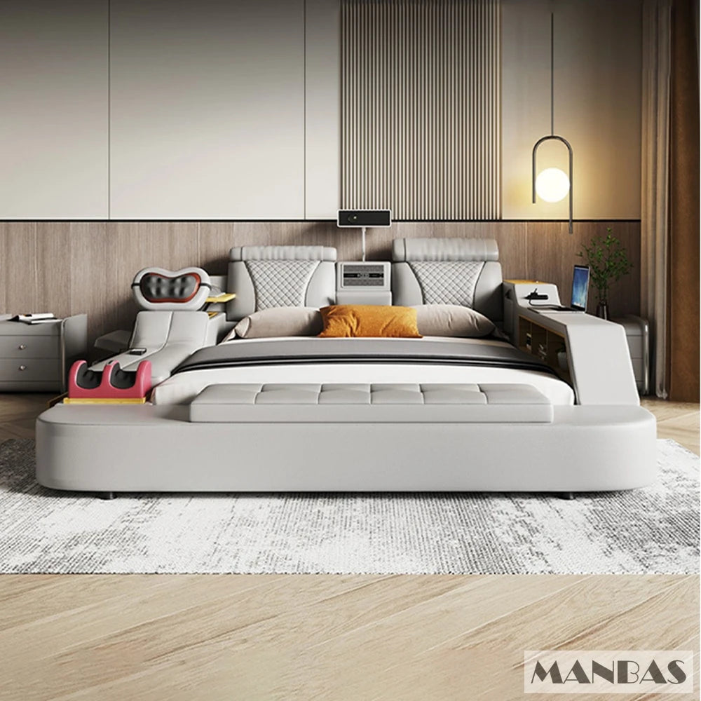 Tech Smart Bed - The Ultimate Multifunctional Bedframe With Genuine Leather, Massage, Speaker, Projector, Air Purifier