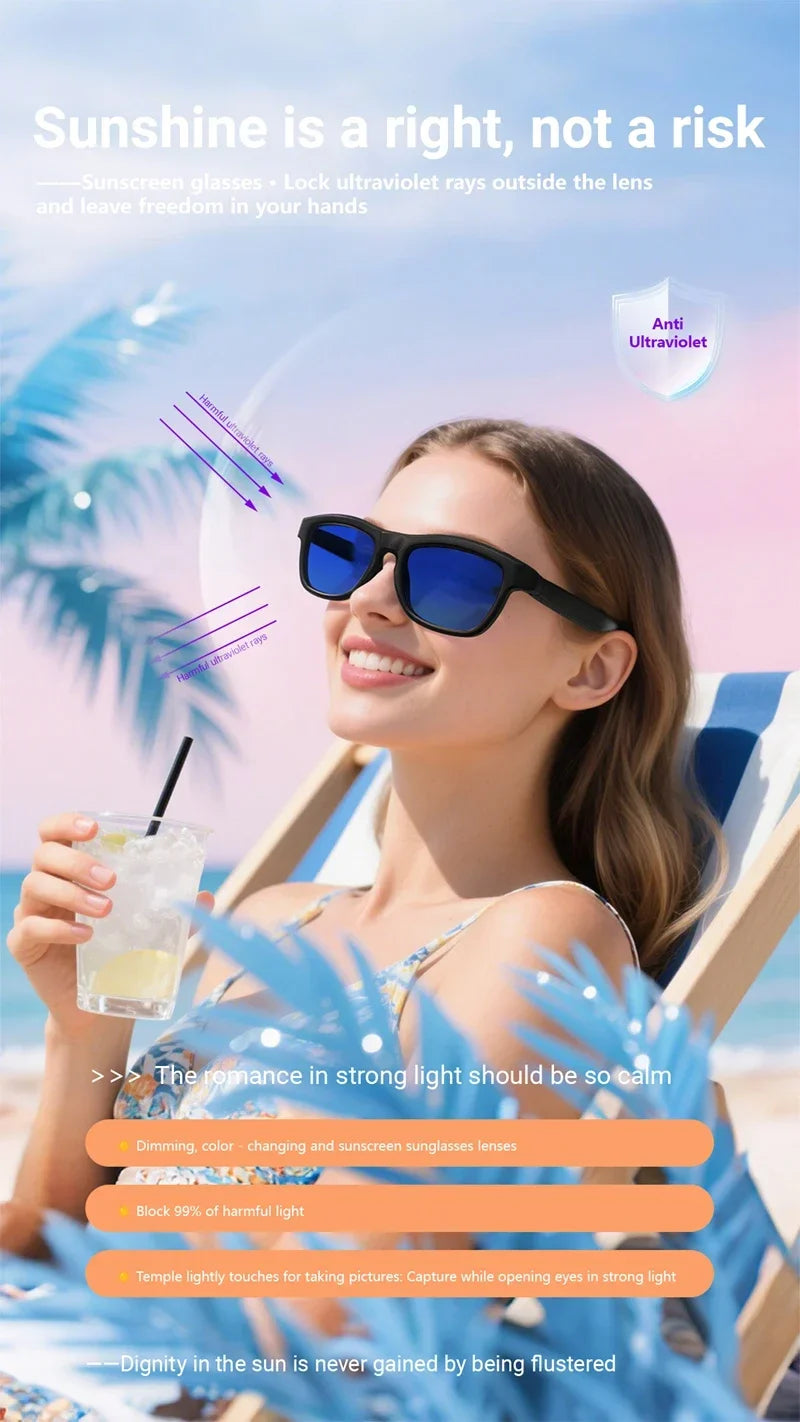 High‑Tech Electrochromic Smart Glasses, Bluetooth Touch‑Controlled Dimming , Premium Multifunctional Design with AI Real‑Time