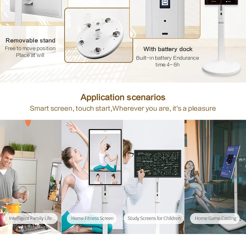 32" Portable 10 Points Capacitive Touch Smart TVs Room Amusement Learning Sport Yoga Durable Interactive Mobile Display