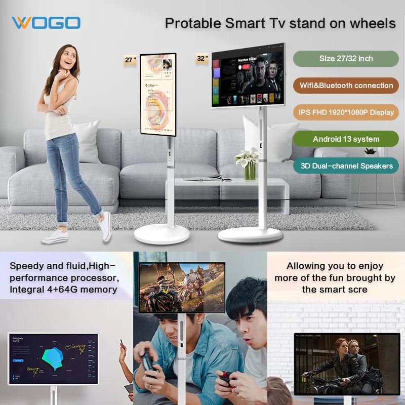 32" Portable 10 Points Capacitive Touch Smart TVs Room Amusement Learning Sport Yoga Durable Interactive Mobile Display