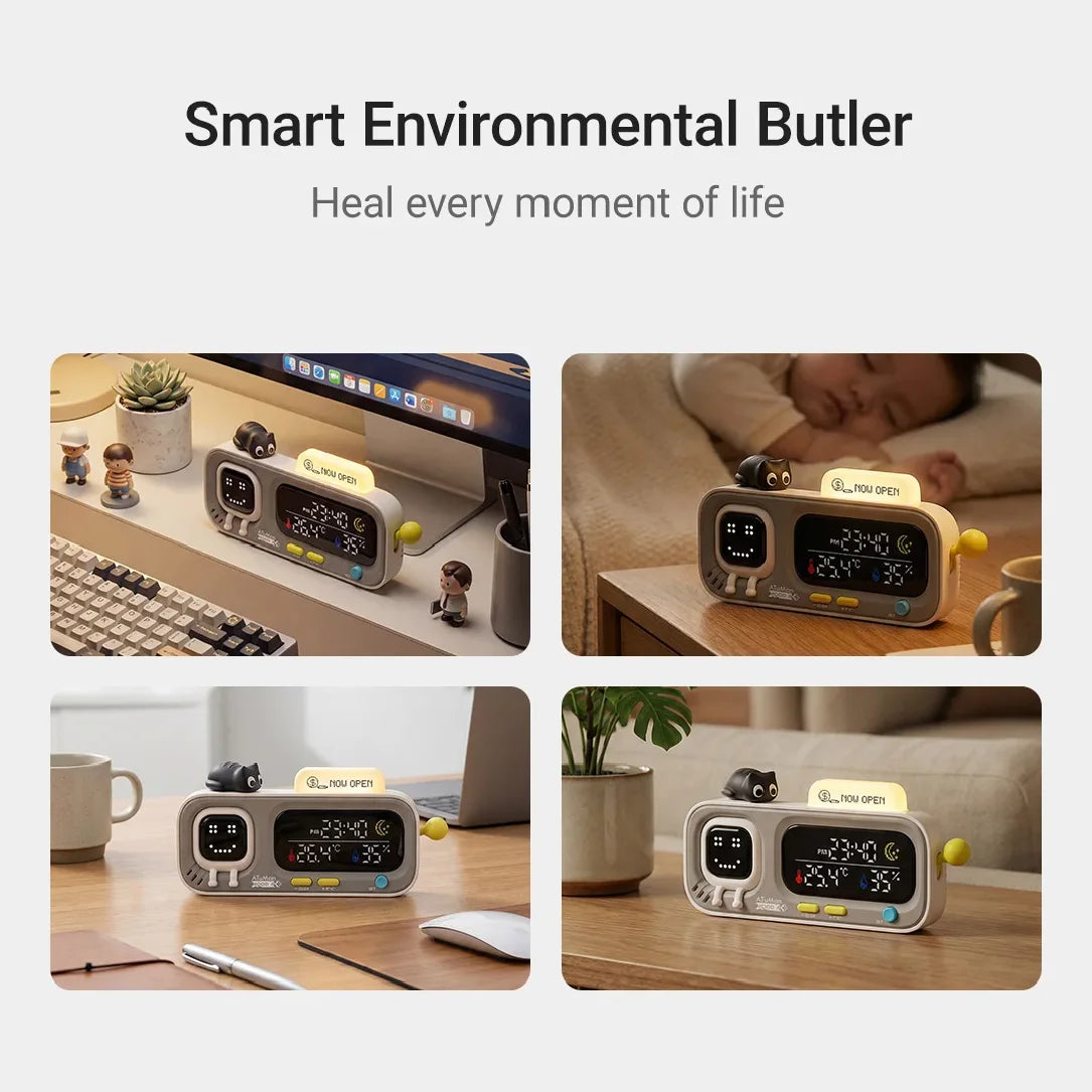 Smart Desktop Temperature and Humidity Clock Electric Digital Home Temperature and Humidity Meter Smart Fun Reminder