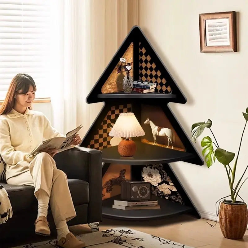 Living Room Corner Cabinet Shelf Retro Floor Ornament Decoration Bedroom Bedside Triangular Storage Cabinet Corner Organizer