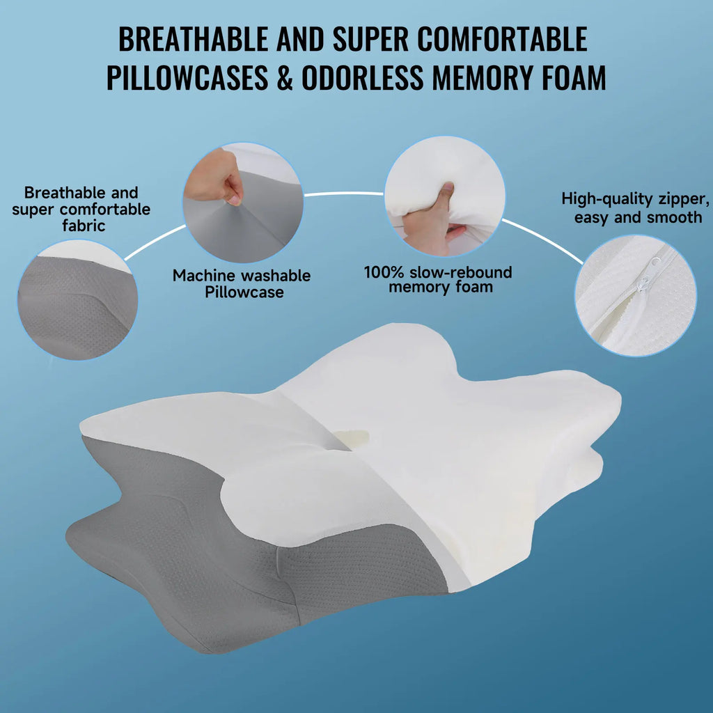 Memory Foam Cervical Pillow Ergonomic Neck Pillow Sleep Relaxation for Back and Side Sleepers Promoting Correct Spinal Alignment