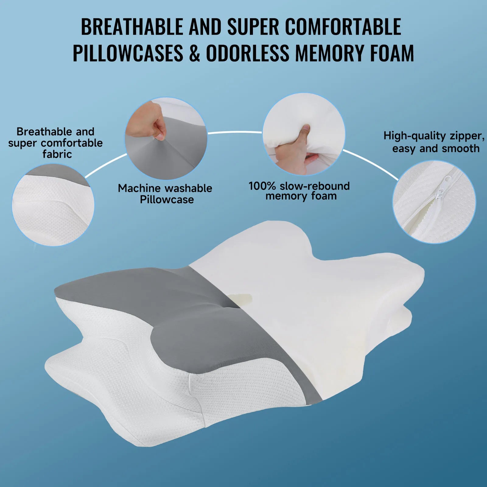 Memory Foam Cervical Pillow Ergonomic Neck Pillow Sleep Relaxation for Back and Side Sleepers Promoting Correct Spinal Alignment