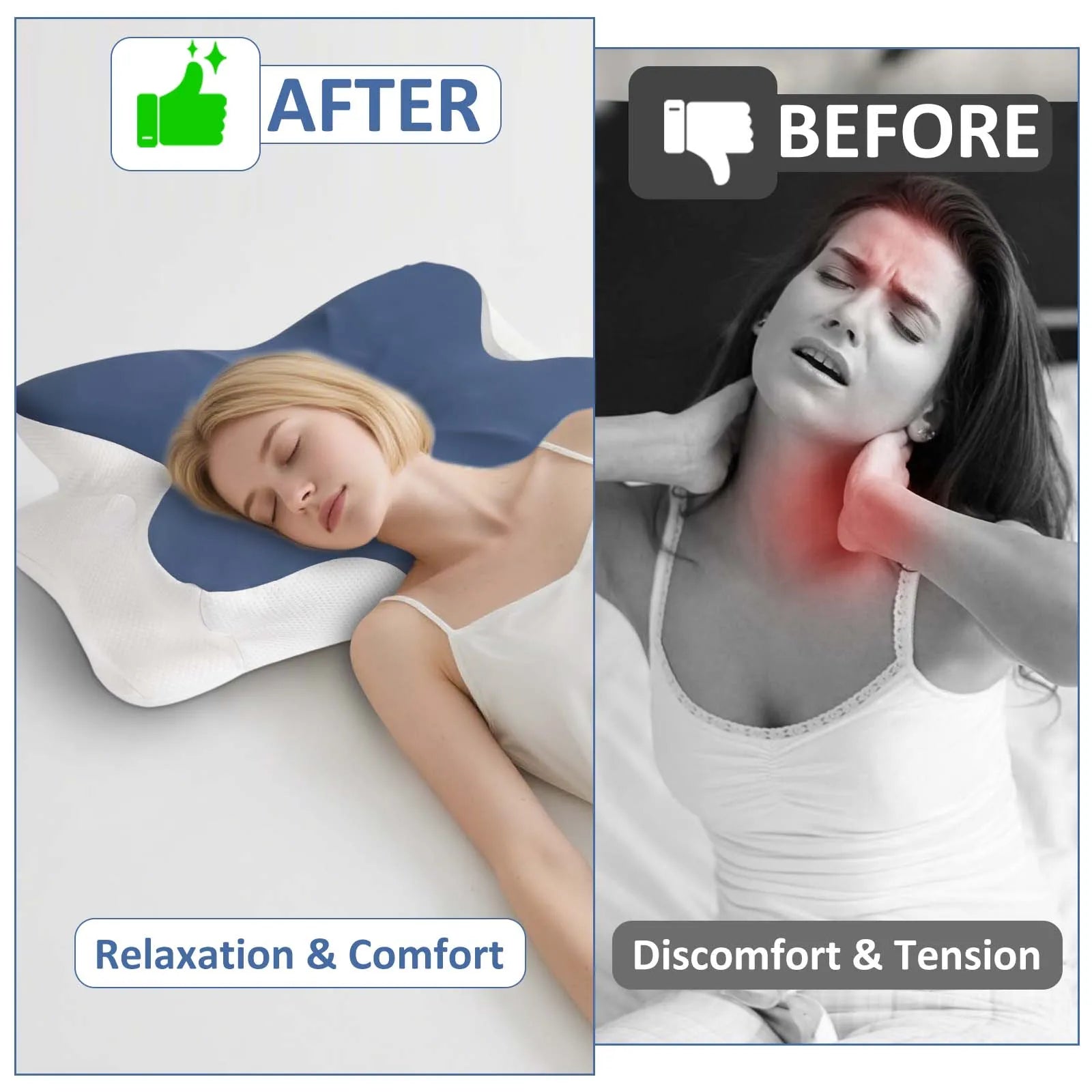Memory Foam Cervical Pillow Ergonomic Neck Pillow Sleep Relaxation for Back and Side Sleepers Promoting Correct Spinal Alignment