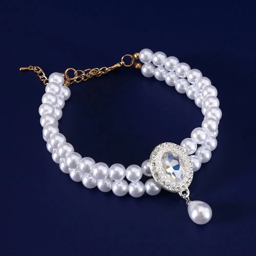 Pet Accessories Double Layer Pearl Pet Necklace Sweet Flower Pendant Cat Neck Chain Adjustable Pet Pearl Collar Photograph
