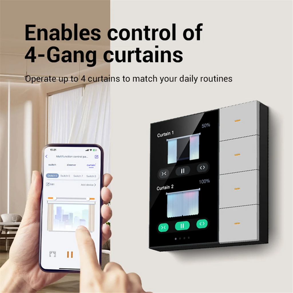 New 3.5 Inch Smart Wall Switch Touch Screen 4 Groups Switch 8-Way Scene Radar Sensor Dimming Switch Curtain Tuya Zigbee A