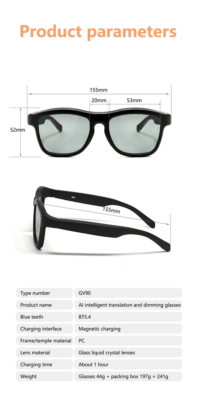 High‑Tech Electrochromic Smart Glasses, Bluetooth Touch‑Controlled Dimming , Premium Multifunctional Design with AI Real‑Time