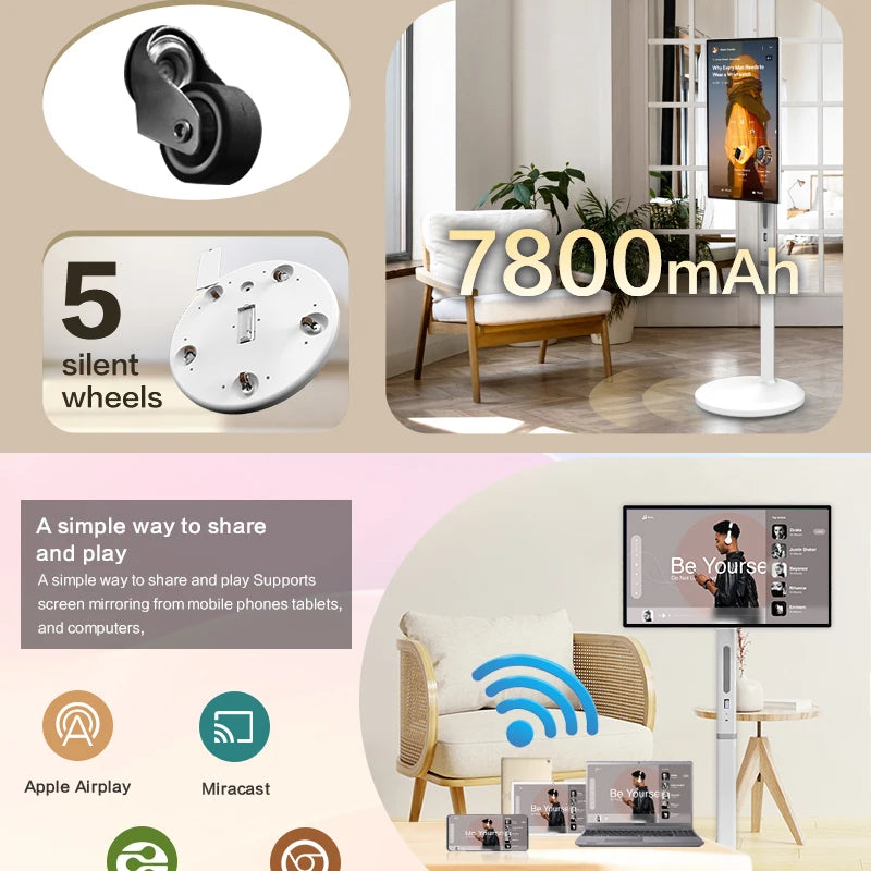 32" Portable 10 Points Capacitive Touch Smart TVs Room Amusement Learning Sport Yoga Durable Interactive Mobile Display