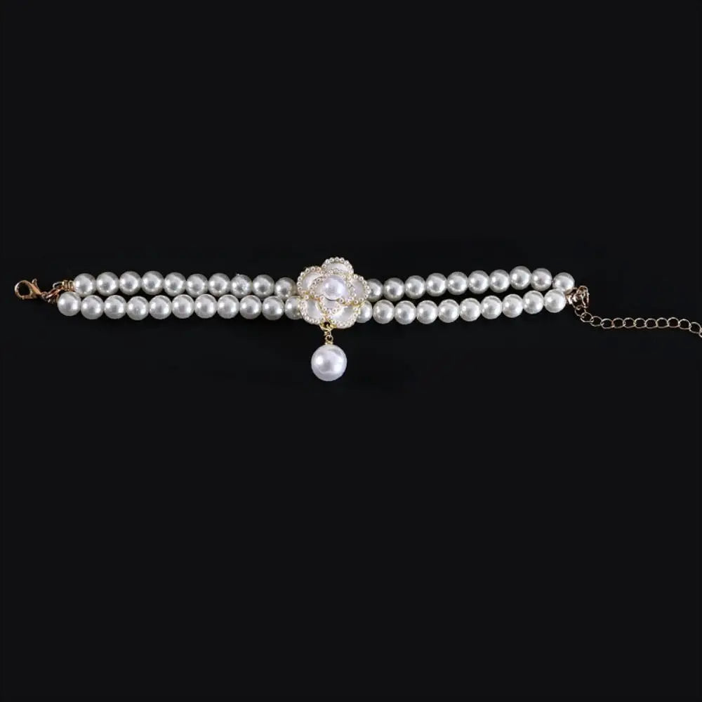 Pet Accessories Double Layer Pearl Pet Necklace Sweet Flower Pendant Cat Neck Chain Adjustable Pet Pearl Collar Photograph