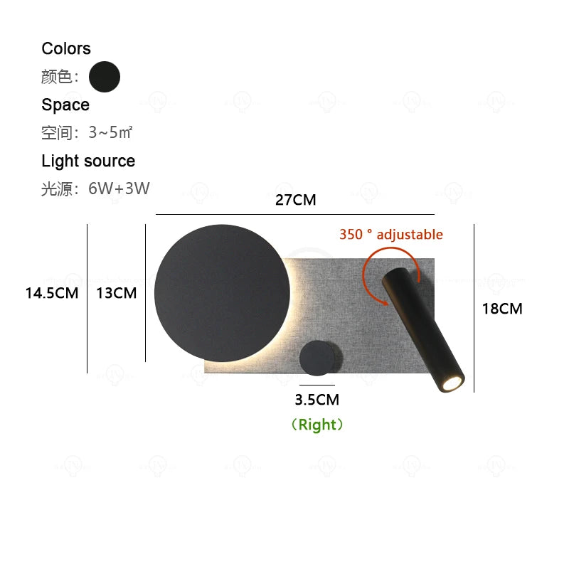Bedroom bedside wall lamp with switch and spotlight, simple and modern Nordic creative personality, adjustable angle wall lamp