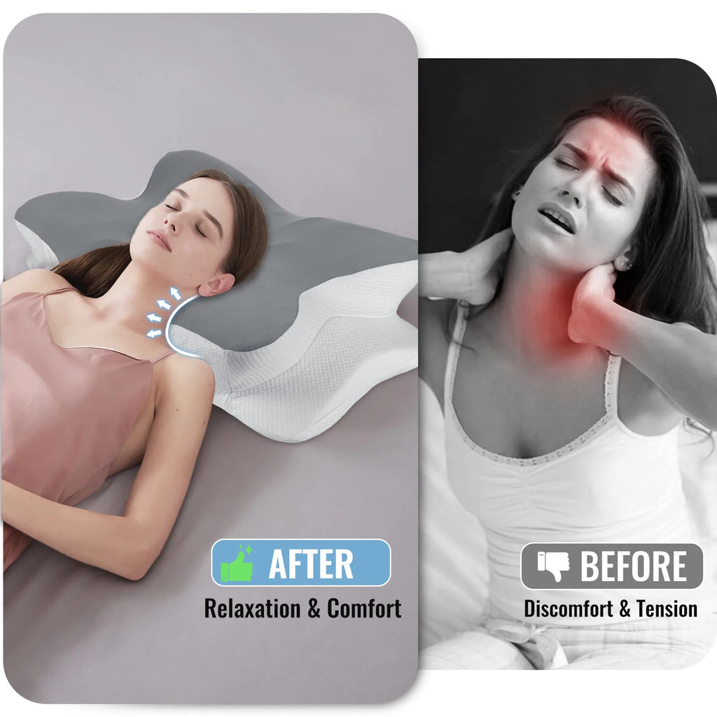 Memory Foam Cervical Pillow Ergonomic Neck Pillow Sleep Relaxation for Back and Side Sleepers Promoting Correct Spinal Alignment