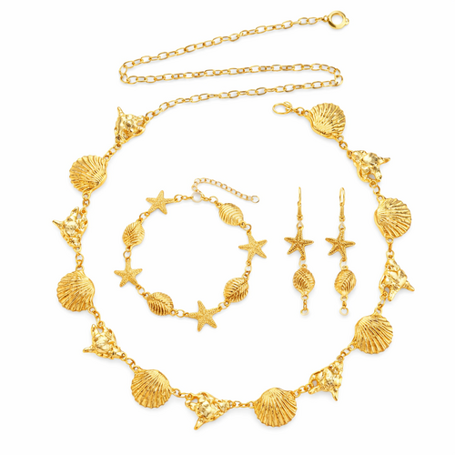 Gold Seashell & Starfish Jewelry Set